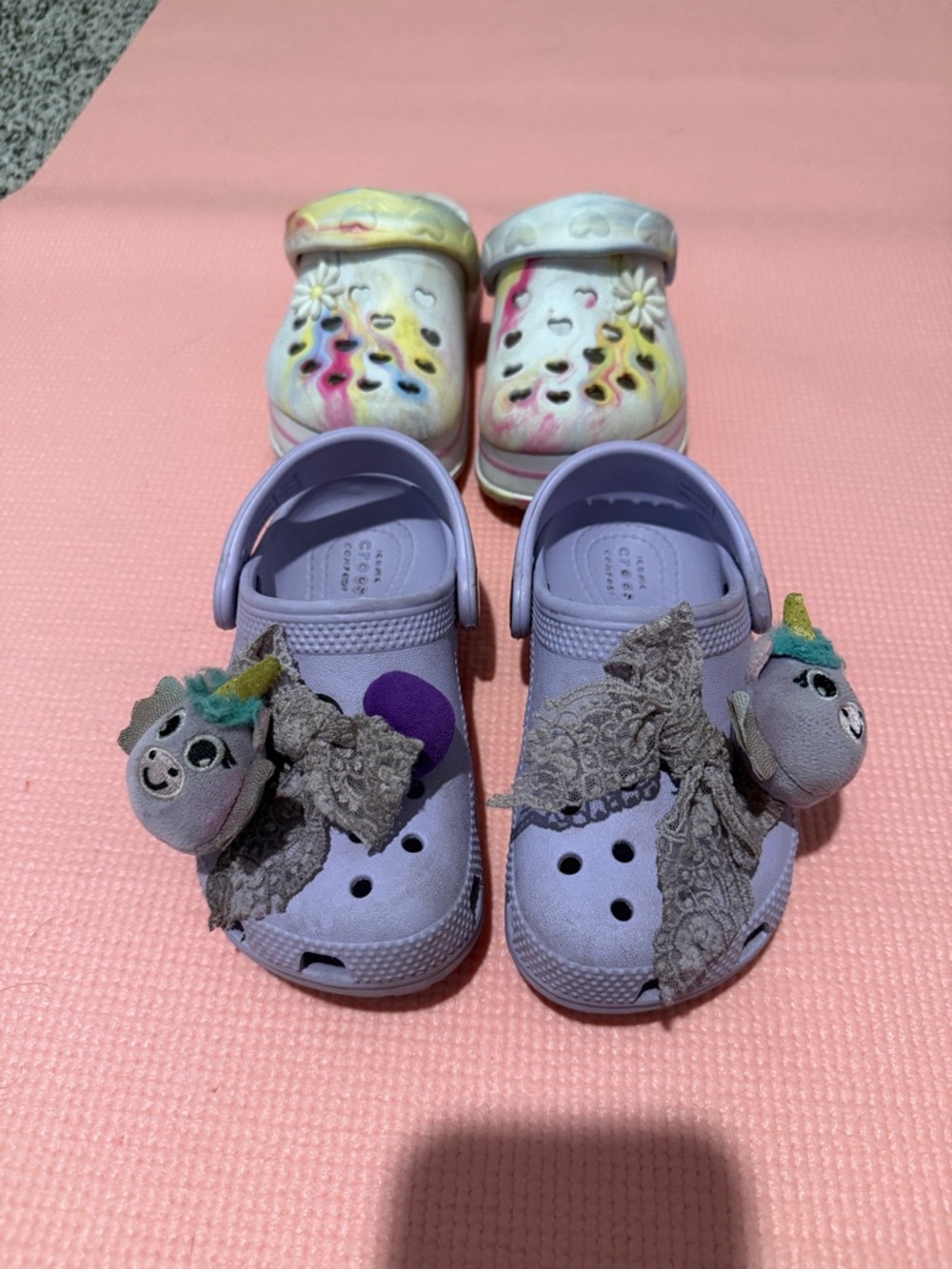 CROCS Lavender Clogs & off brand crocs tie dye play shoes